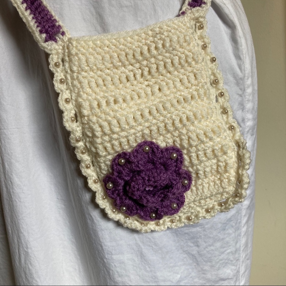 Crossbody Phone Pouch Bag Custom Crocheted Purple